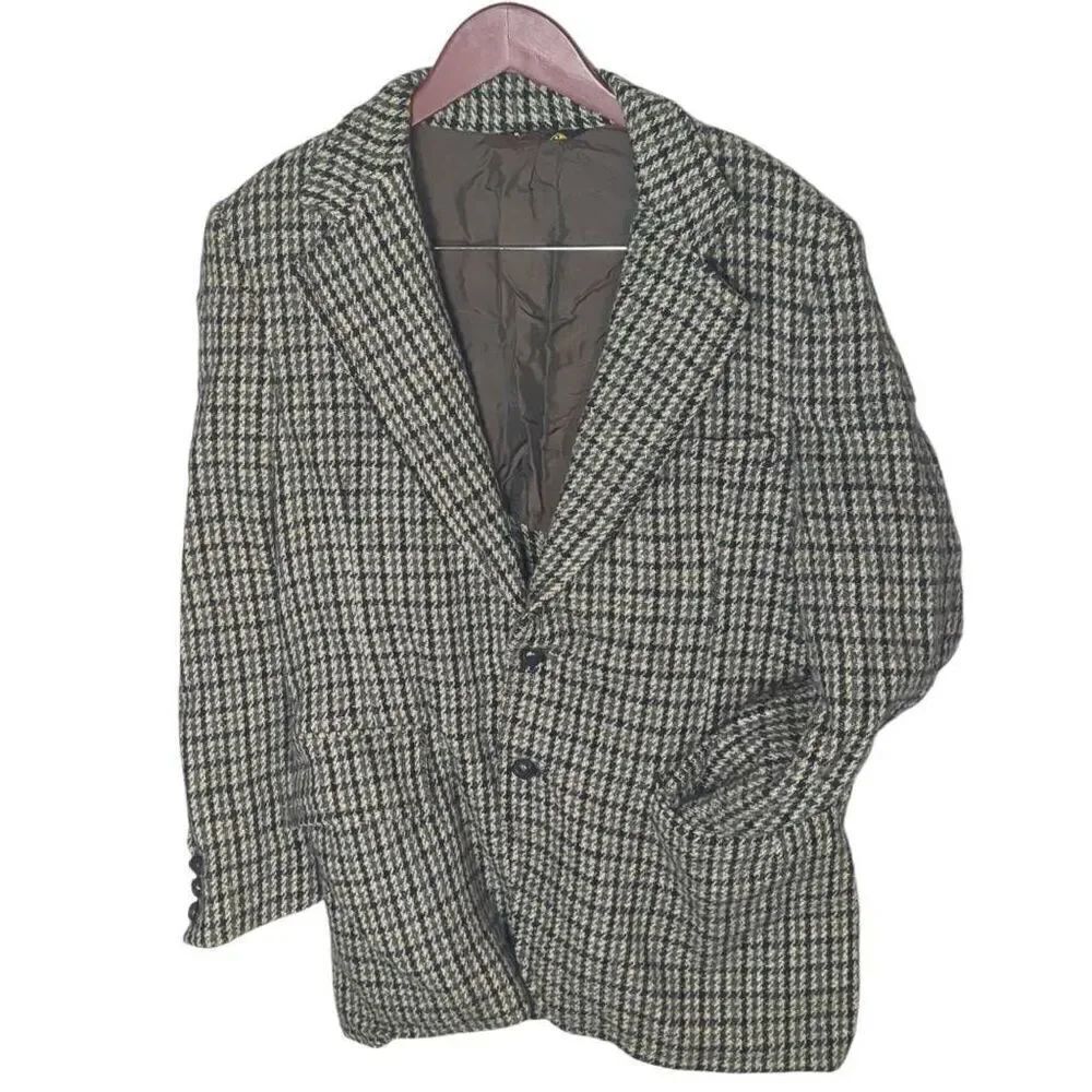 Vintage Scottish Harris Tweed 100% Wool Macy's Blazer Suit Green Brown Plaid Jac